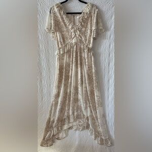 June & Hudson Floral Print Ruffled Flutter Sleeves Maxi Dress